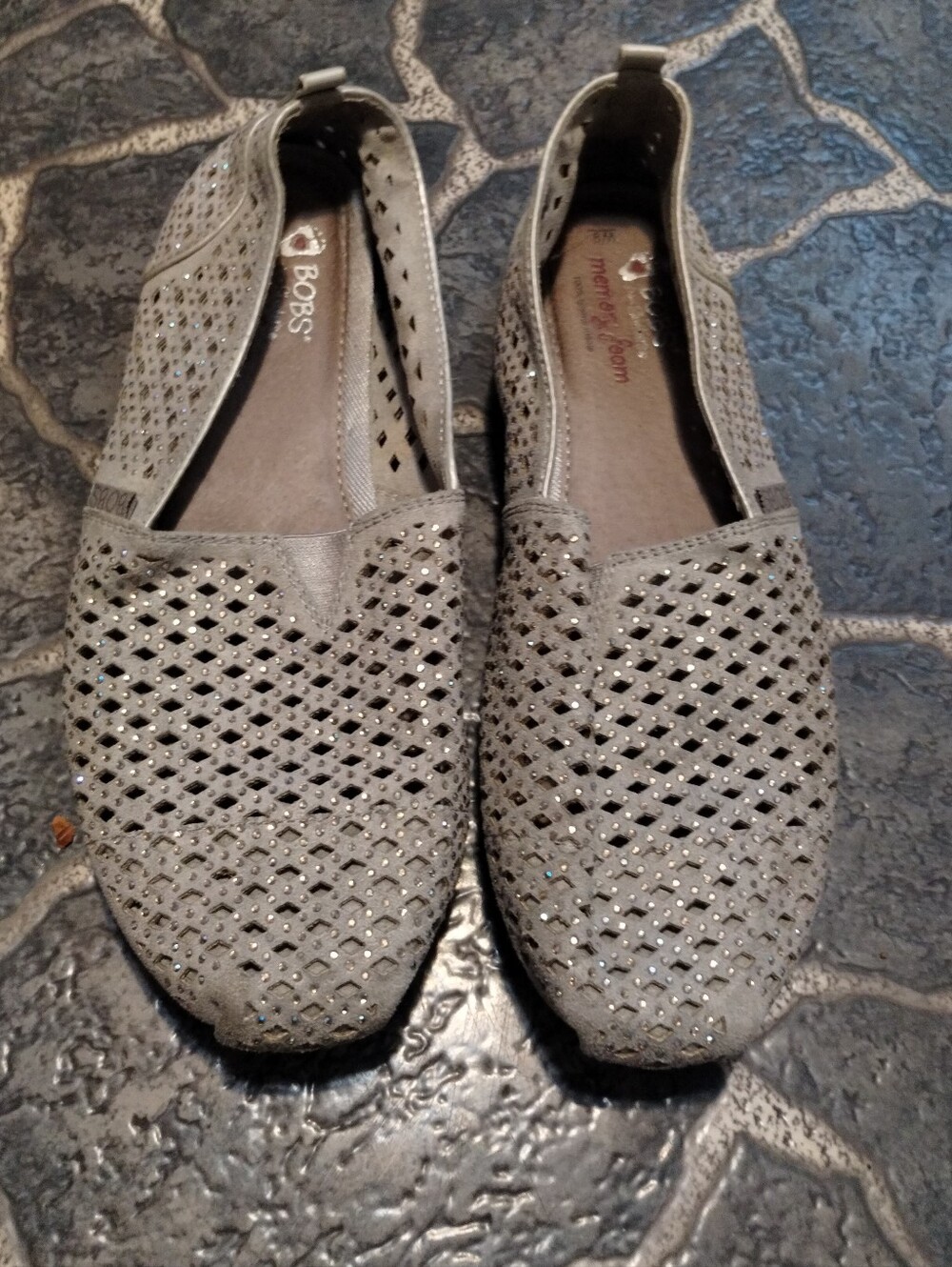 BOBS From Skechers women's tan/ silver espadrilles size 9